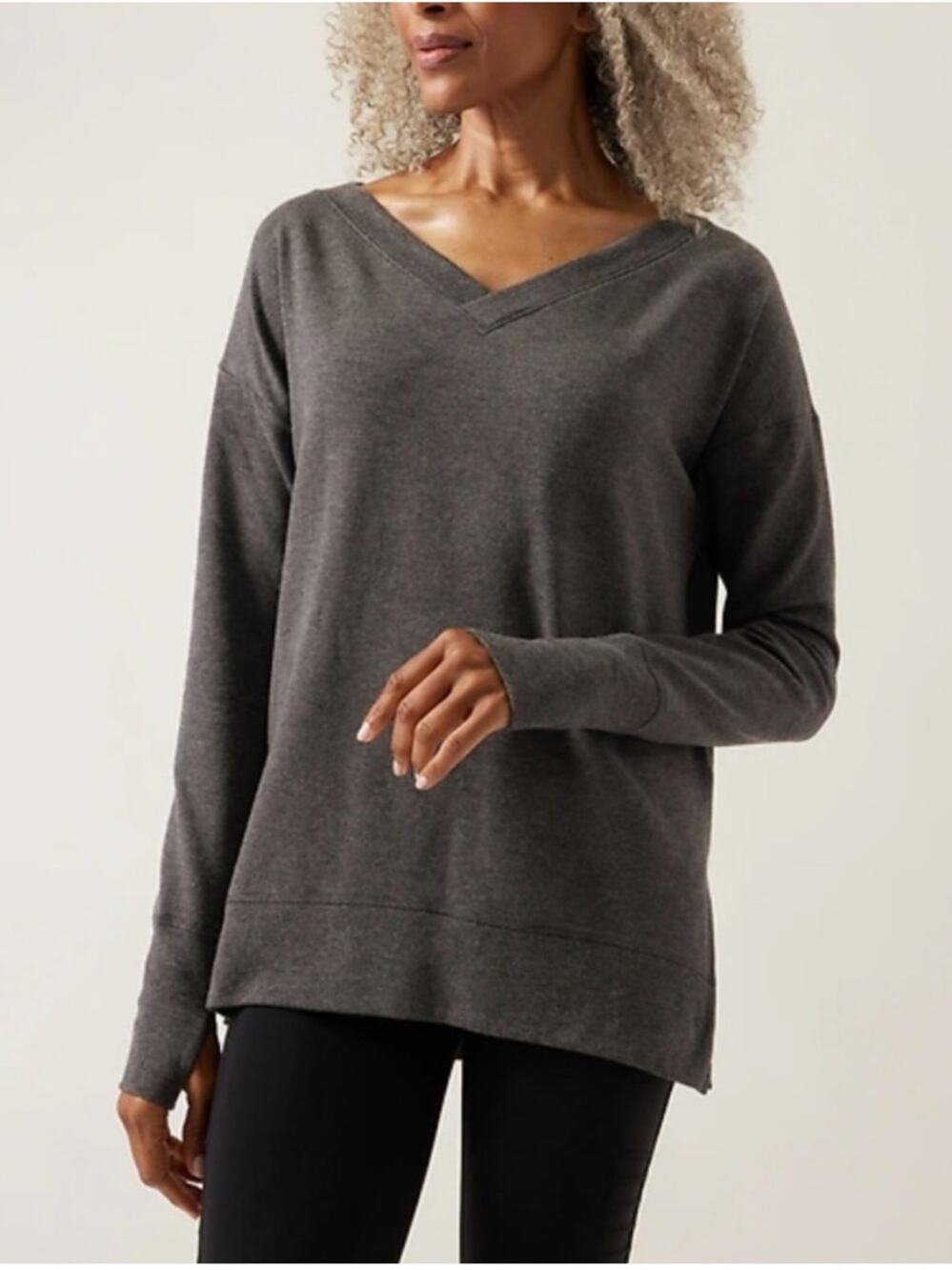 Athleta Coaster Luxe V-Neck Sweatshirt in Charcoal Gray Heather - Size XS